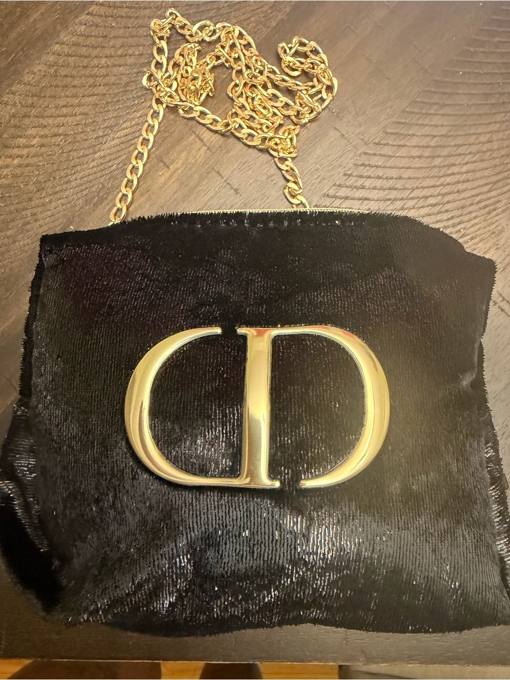 GWP!! Cosmetic Black Velvet Shoulder Bag with Gold CD Logo and Chain